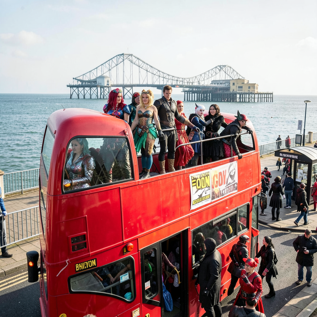 Cosplayers board Brighton buses for Comic Con promotion ahead of September event
